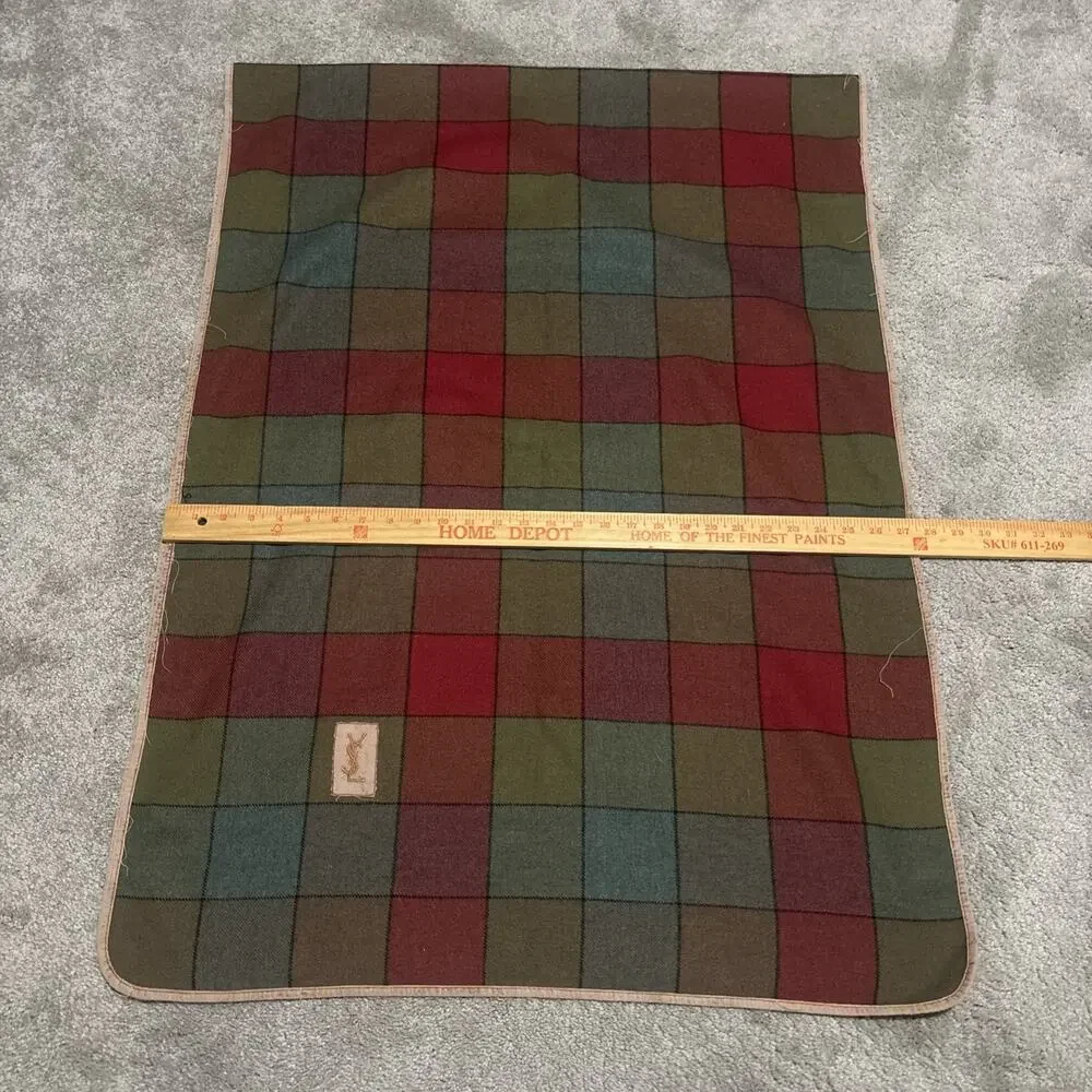 Yves Saint Laurent Vintage Scarf Wrap YSL Wool Plaid Made In France 28x76